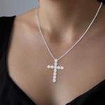 Lab-Grown Diamond Cross Pendant Necklace in White Gold