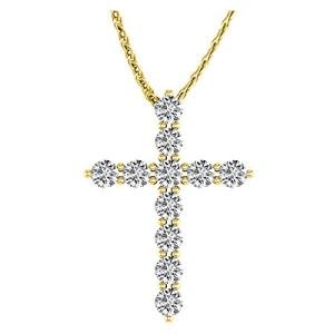 Houston Diamond District 0.5 to 10 Carat IGI Certified LAB-GROWN Cross Diamond Pendant Necklace 4 Prong Value Collection (G-H Color VS1-VS2 Clarity) 14K Yellow Gold 16" Gold Chain 7 Carat