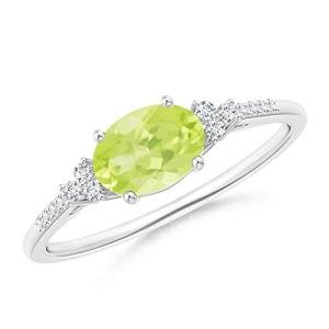 Natural Peridot Solitaire Ring with Diamond Accents