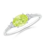 Natural Peridot Solitaire Ring with Diamond Accents