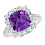 Amethyst Diamond Halo Ring in White Gold