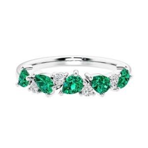 14k White Gold Emerald and Diamond Eternity Ring