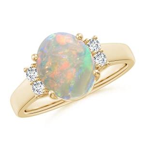 Natural Opal Diamond Solitaire Ring in Yellow Gold