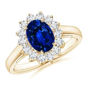 Blue Sapphire Ring with Diamond Halo in Gold