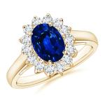 Blue Sapphire Ring with Diamond Halo in Gold