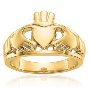 14K Yellow Gold Heart Claddagh Celtic Ring, Size 4.5