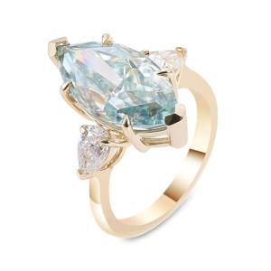14K Gold Blue Green Moissanite Marquise Ring