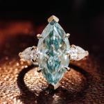 14K Gold Blue Green Moissanite Marquise Ring
