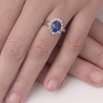 Blue Sapphire Ring with Diamond Halo in Gold