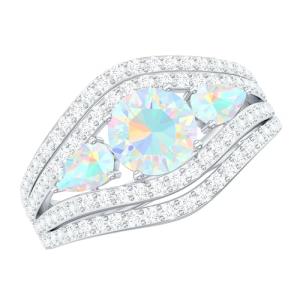 Ethiopian Opal 3 Stone Engagement Ring in 18K White Gold