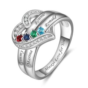 Custom 18K Gold Birthstone Heart Ring for Her