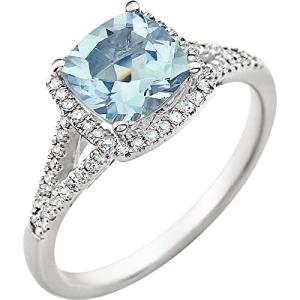 14k White Gold Aquamarine and Diamond Fashion Ring