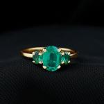 Lab Grown Emerald Three Stone Engagement Ring