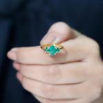 Lab Grown Emerald Three Stone Engagement Ring