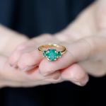Lab Grown Emerald Three Stone Engagement Ring