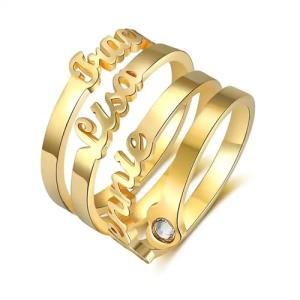 Personalized Gold Name Ring with Birthstone for Women