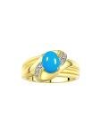14K Yellow Gold Turquoise & Diamond Oval Ring