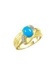 14K Yellow Gold Turquoise & Diamond Oval Ring