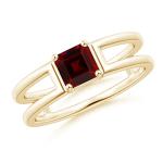 Yellow Gold Square Cut Garnet Ring for Her