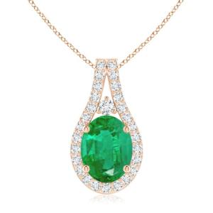Emerald Diamond Halo Pendant Necklace in Rose Gold