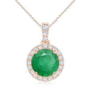 Emerald Dangle Pendant with Diamond Halo in Rose Gold