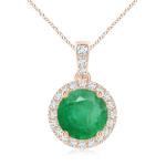 Emerald Dangle Pendant with Diamond Halo in Rose Gold