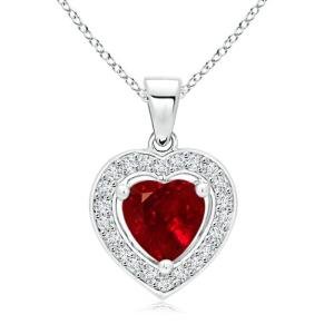 Heart-Shaped Ruby Pendant with Diamond Halo