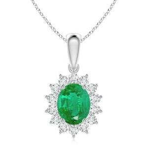 Elegant Oval Emerald Pendant with Diamond Halo