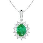 Elegant Oval Emerald Pendant with Diamond Halo