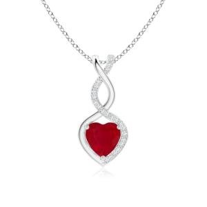 Heart-Shaped Ruby and Diamond Pendant Necklace