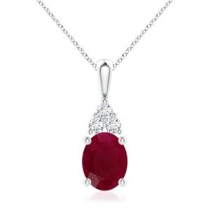 Oval Ruby Pendant with Diamonds in White Gold