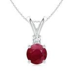 Ruby Solitaire Pendant with Diamonds in White Gold