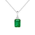 Emerald Solitaire Pendant with Diamond Trio in Silver