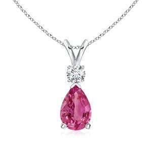 Pink Sapphire Pear Pendant Necklace in White Gold