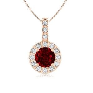 Ruby Diamond Halo Pendant Necklace in Rose Gold