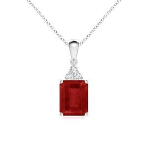 Emerald-Cut Ruby Diamond Pendant Necklace for Women