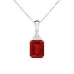 Emerald-Cut Ruby Diamond Pendant Necklace for Women