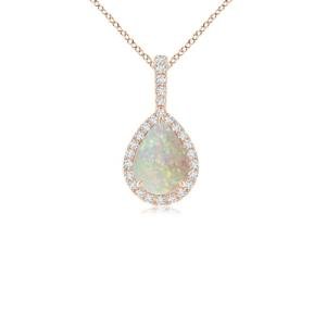 Opal Teardrop Pendant with Diamond Halo in Rose Gold