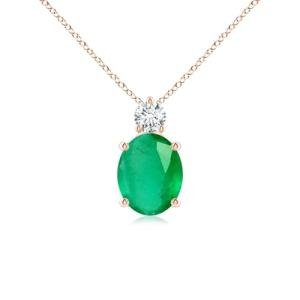Emerald Solitaire Pendant with Diamond in Rose Gold