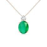 Emerald Solitaire Pendant with Diamond in Rose Gold