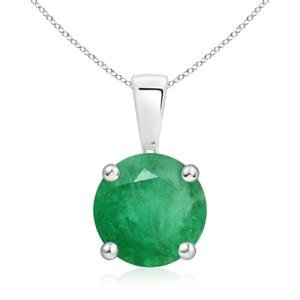 Natural Emerald Solitaire Pendant in White Gold