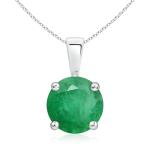 Natural Emerald Solitaire Pendant in White Gold