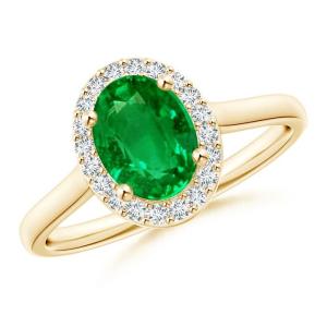 Emerald and Diamond Halo Engagement Ring in Gold