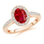Oval Ruby Halo Engagement Ring in Rose Gold