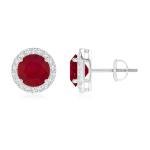 Ruby Diamond Halo Earrings in Platinum