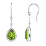 Peridot Drop Earrings with Diamond Halo in Platinum