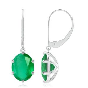 Emerald Leverback Drop Earrings in Platinum