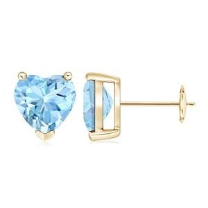 Heart-Shaped Aquamarine Stud Earrings in Gold