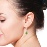 Peridot Drop Earrings with Diamond Halo in Platinum