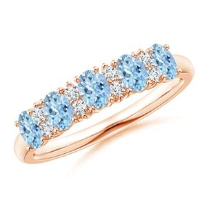 Aquamarine and Diamond Five Stone Wedding Ring